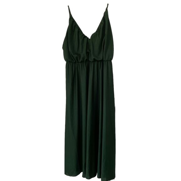 Asos Design Dark Green Sleeveless Adjustable Strap Mdid V Neck Dress US 6 - Picture 1 of 9